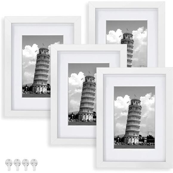 Picture Frames 5x7 Set of 4, White Photo Frame, Display 4x6 Photo with Mat - Picture 1 of 6